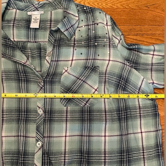 Catherine’s Button Down Plaid Shirt 3 Quarter Sleeve Stubbed Yoke 1X - Picture 4 of 5